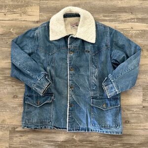 Vintage 70s Lee Storm Rider Sherpa Lined Ranch Denim Trench Coat Size XL/XXL